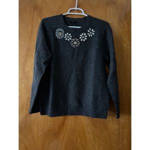 J.Crew Jeweled Wool Gray Sweater
